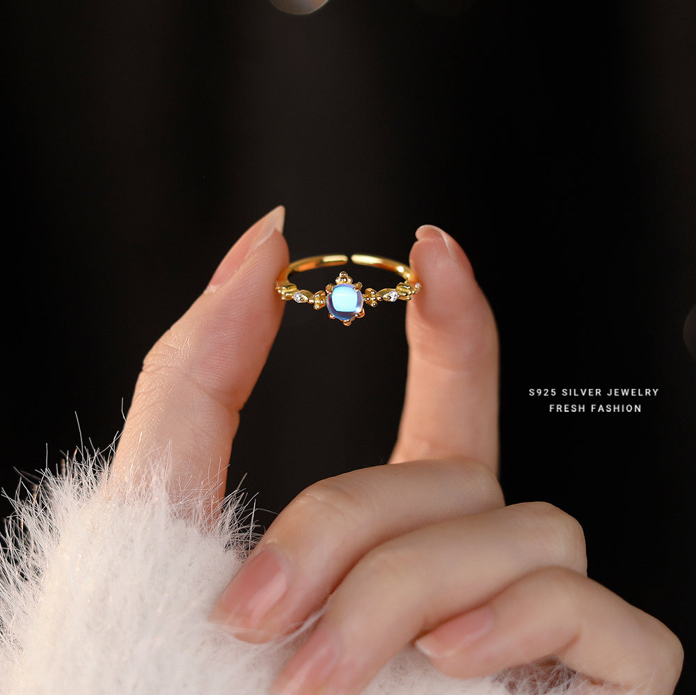 Wholesale Silver Rings 925 Sterling Jewellery Gold Plated Zircon Rainbow Moonstone Opening Rings