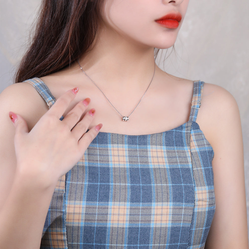 Exquisite Women Fashion 925 Sterling Silver Three Rings Pendant on Necklace Zircon Rings Necklaces With Box Chain