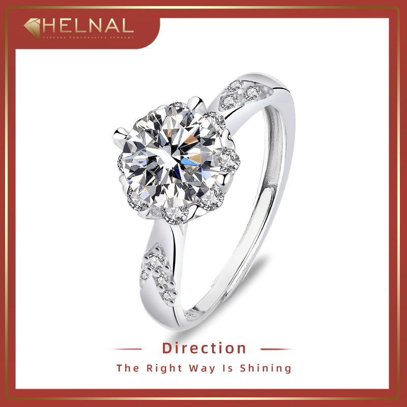 K666 Adjustable Round Shape Moissanite 1.2 Carat S925 Silver Platinum Plated Ring