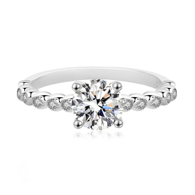 K1153 Eternal Round Shape Moissanite 1 Carat S925 Silver Platinum Plated Ring