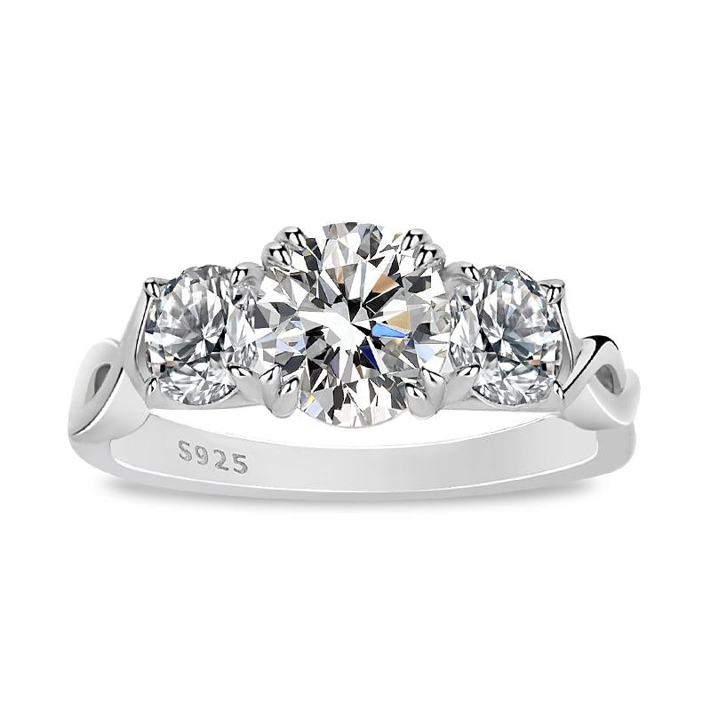 K1137 Elegant Round Shape Moissanite 1 Carat S925 Silver Platinum Plated Ring