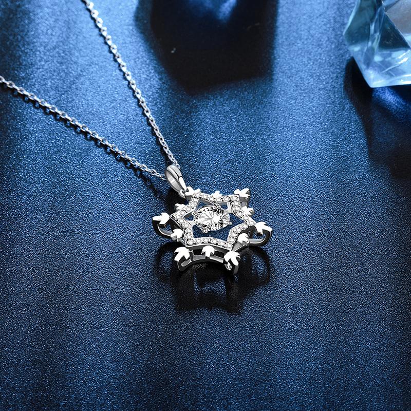 A2145 Snowflake Round Shape Moissanite 0.5 Carat S925 Silver Platinum Plated Necklace