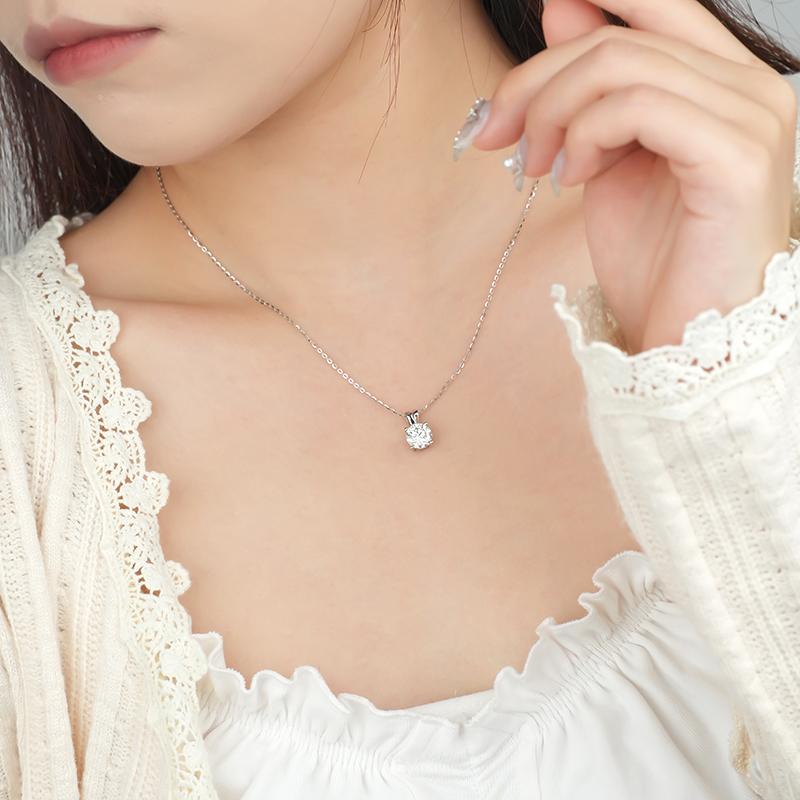 A264 Elegant Round Shape Moissanite 2 Carat S925 Silver Platinum Plated Necklace