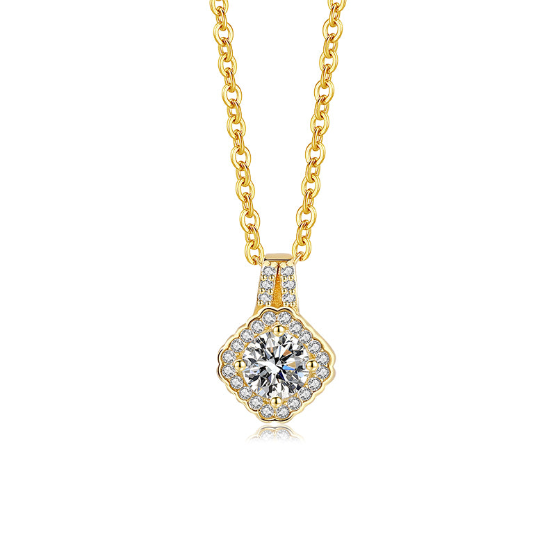 A2829 Elegant Round Shape Moissanite 0.5 Carat S925 Silver 18K Gold/Platinum Plated Necklace