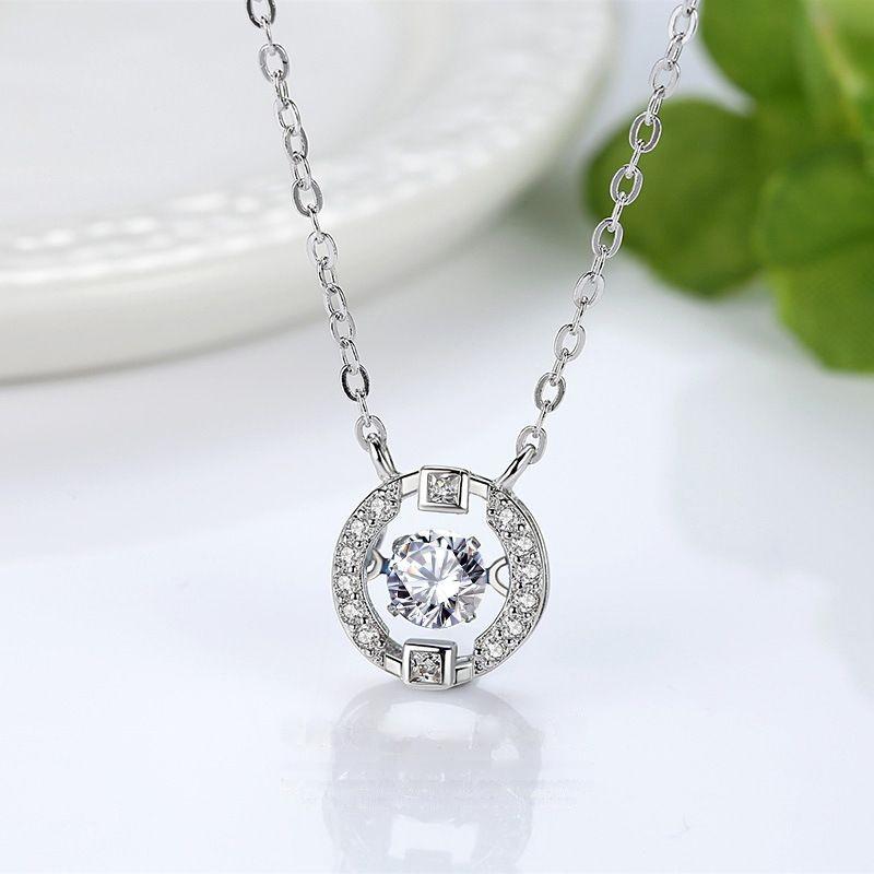 A830 Elegant Round Shape Moissanite 0.3 Carat S925 Silver Platinum Plated Necklace
