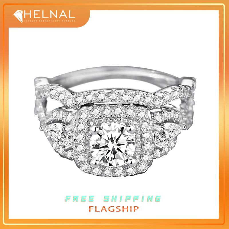 F4178 Luxury Round Shape Moissanite 0.8 Carat S925 Silver Platinum Plated 2 in 1 Ring Set