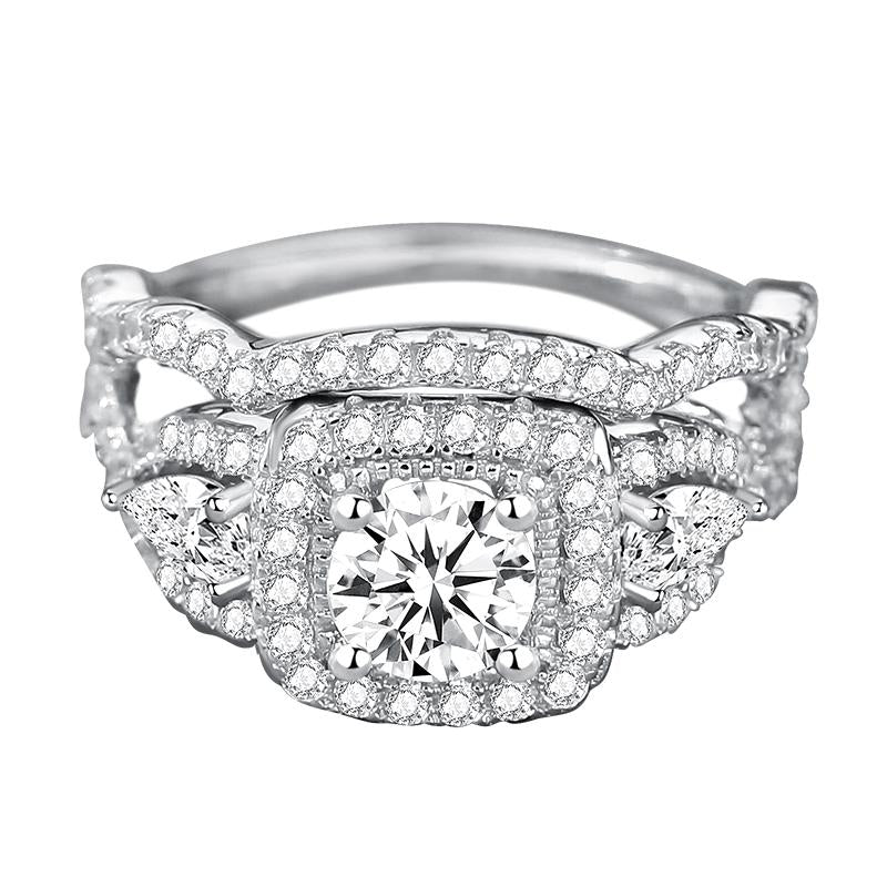 F4178 Luxury Round Shape Moissanite 0.8 Carat S925 Silver Platinum Plated 2 in 1 Ring Set