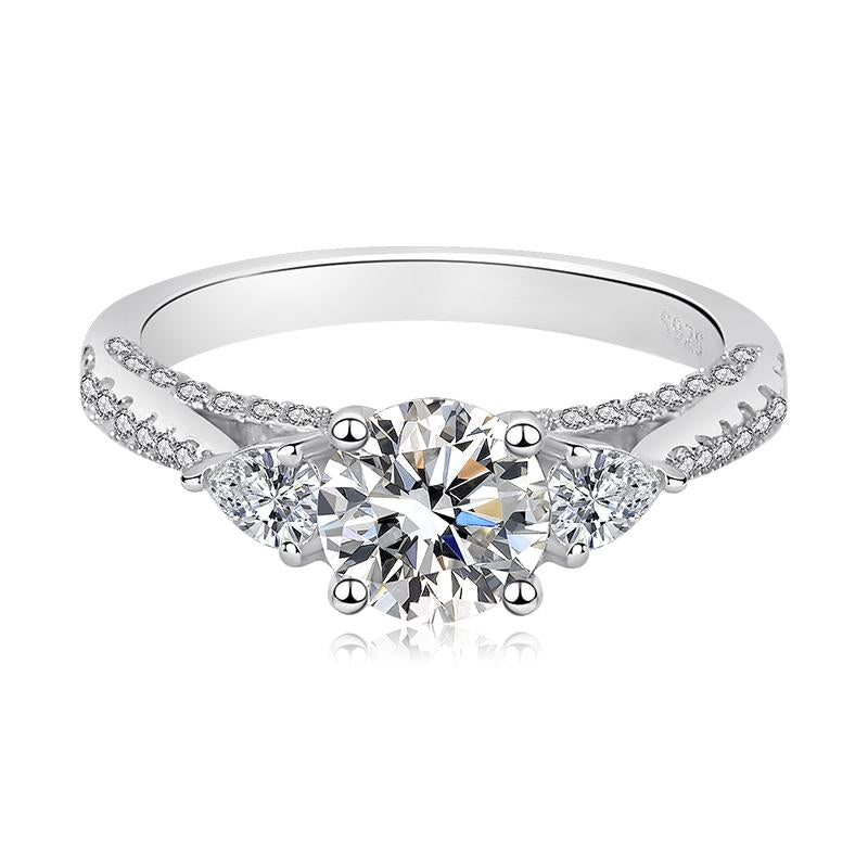 K1143 Luxury Round Shape Moissanite 1 Carat S925 Silver Platinum Plated Ring