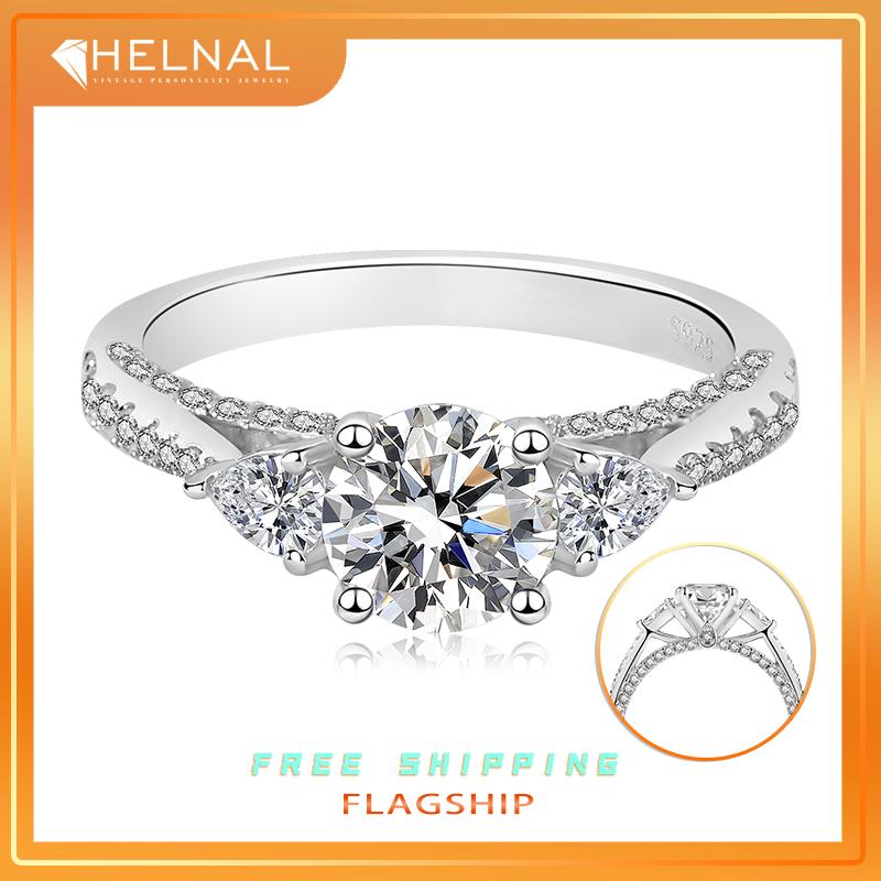 K1143 Luxury Round Shape Moissanite 1 Carat S925 Silver Platinum Plated Ring