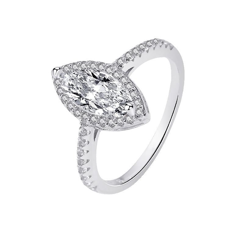 K1258 Unique Marquise Shape Moissanite 1 Carat S925 Silver Platinum Plated Ring