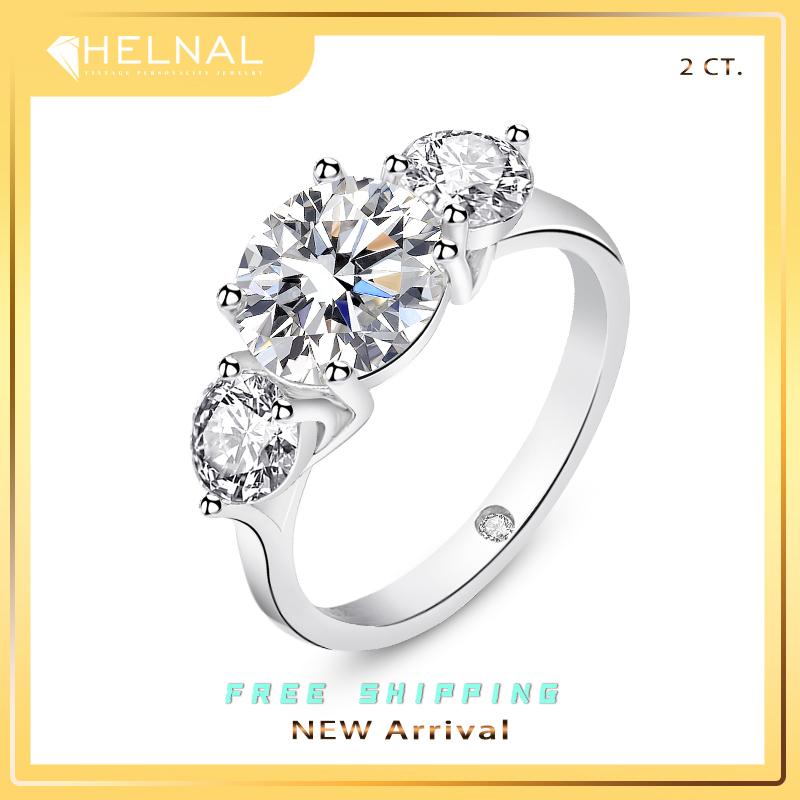 K1302 Elegant Round Cut 2 Carat Moissanite S925 Silver Platinum Plated Ring