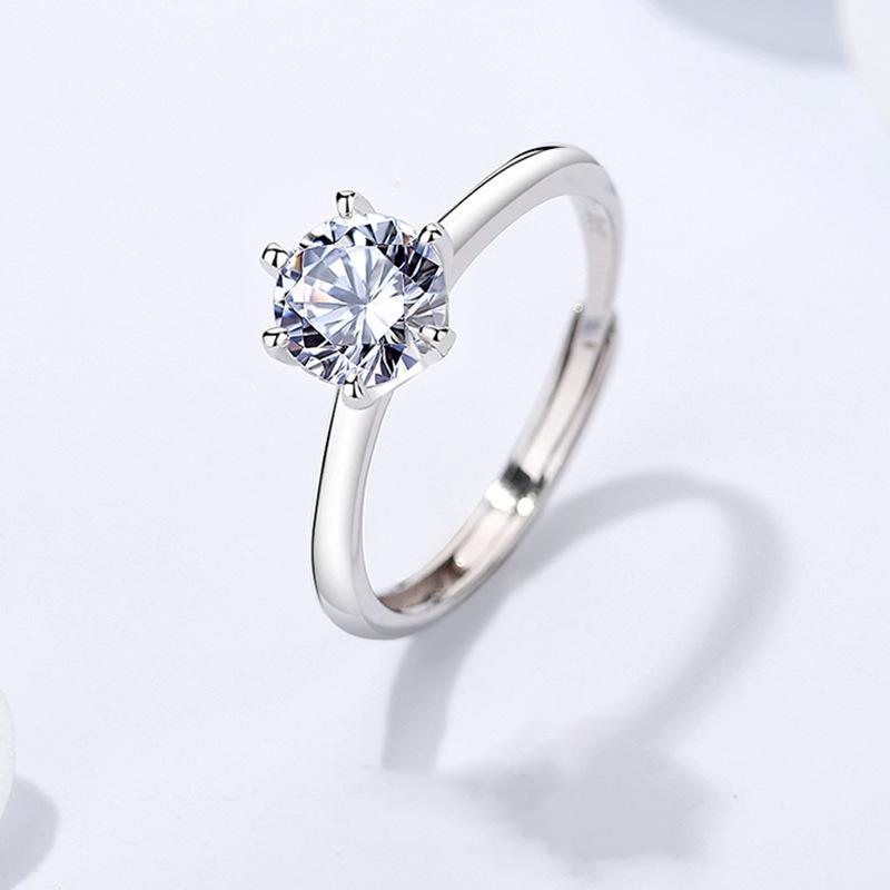K166K Classic Round Cut Moissanite 1 Carat S925 Silver Platinum Plated Ring