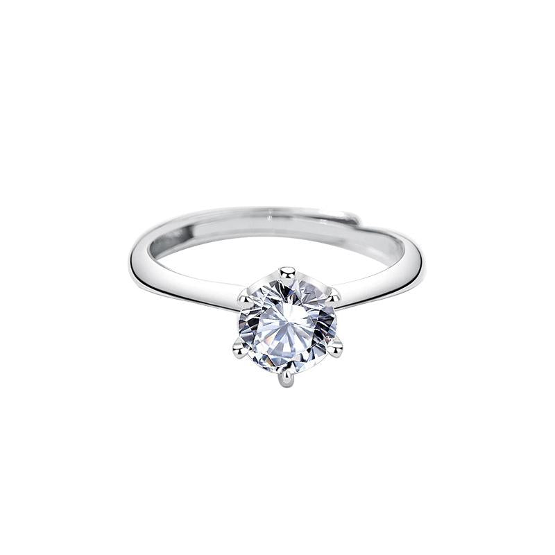 K166K Classic Round Cut Moissanite 1 Carat S925 Silver Platinum Plated Ring
