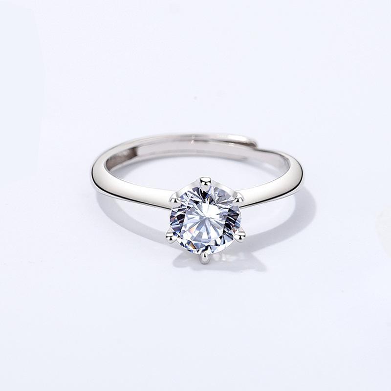 K166K Classic Round Cut Moissanite 1 Carat S925 Silver Platinum Plated Ring