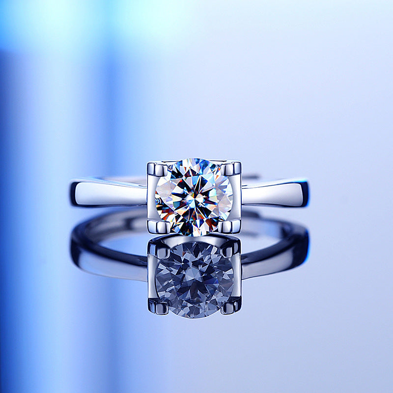 K185K Adjustable Round Shape Moissanite 1 Carat S925 Silver Platinum Plated Ring