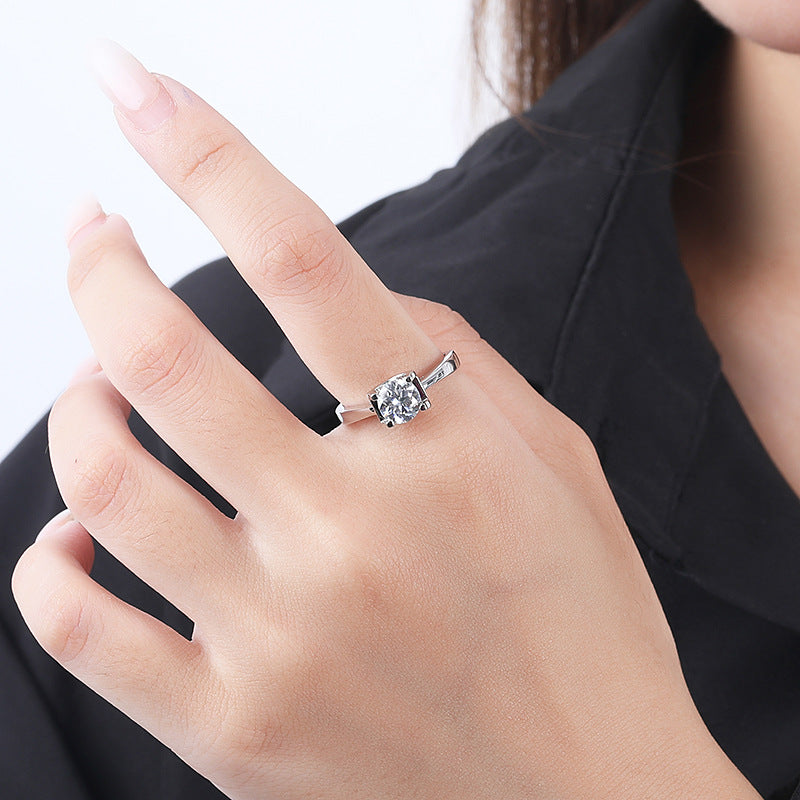 K185K Adjustable Round Shape Moissanite 1 Carat S925 Silver Platinum Plated Ring