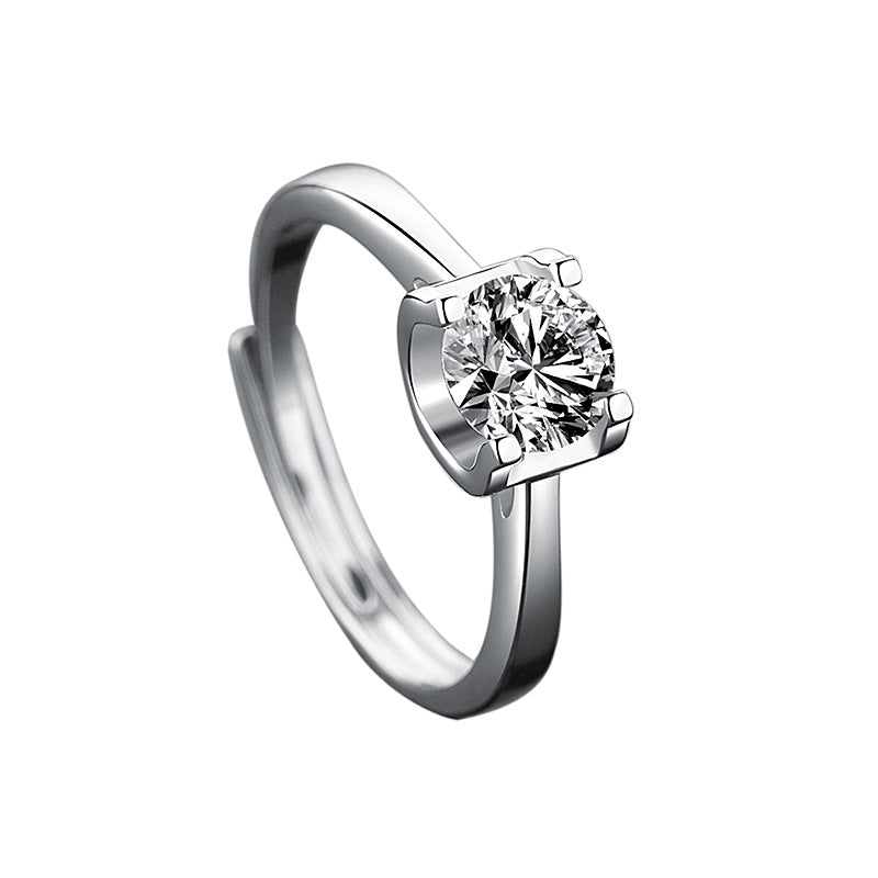 K185K Adjustable Round Shape Moissanite 1 Carat S925 Silver Platinum Plated Ring
