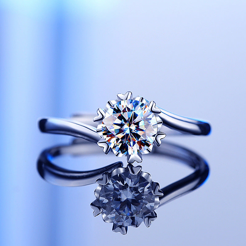 K217K Adjustable Round Shape Moissanite 1 Carat S925 Silver Platinum Plated Ring
