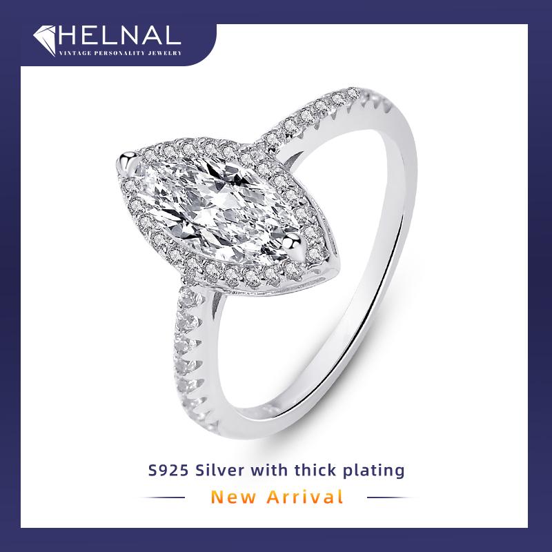 K1258 Unique Marquise Shape Moissanite 1 Carat S925 Silver Platinum Plated Ring