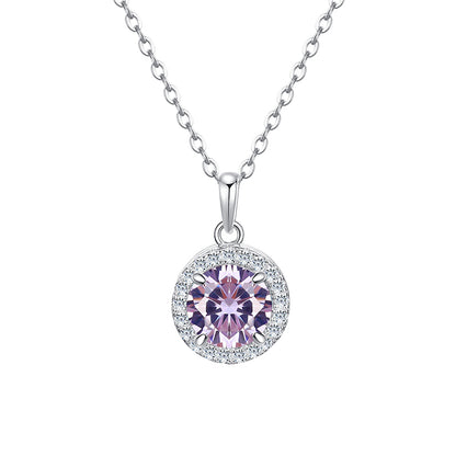 Romantic 925 Sterling Silver Round Brilliant Cut 12 Birthstone Light Purple Zircon Jewelry Set
