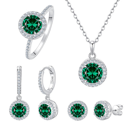 Personality 925 Sterling Silver Luxury 12 Birhstone Green Zircon Diamond Round Brilliant Cut Jewelry Sets for Women