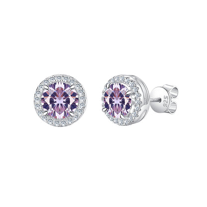 Romantic 925 Sterling Silver Round Brilliant Cut 12 Birthstone Light Purple Zircon Jewelry Set