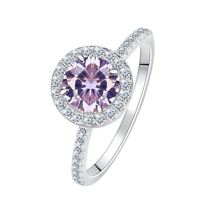 Romantic 925 Sterling Silver Round Brilliant Cut 12 Birthstone Light Purple Zircon Jewelry Set