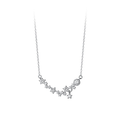 Elegant 925 Sterling Silver Jewelry Women Star Zircon Pendant Necklace Clavicle Chain Gift for Women