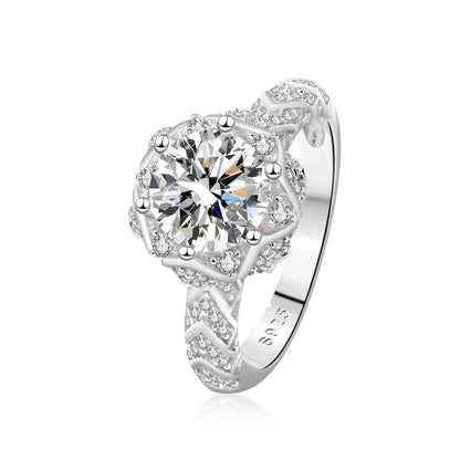 Fashion 925 Sterling Silver Genuine Jewelry GRA Certificate Geometric 2CT Moissanite Diamond Engagement Ring（复制）