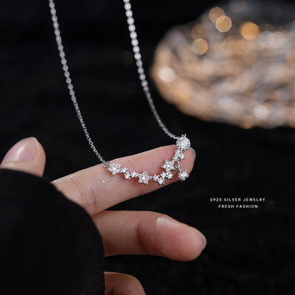 Elegant 925 Sterling Silver Jewelry Women Star Zircon Pendant Necklace Clavicle Chain Gift for Women