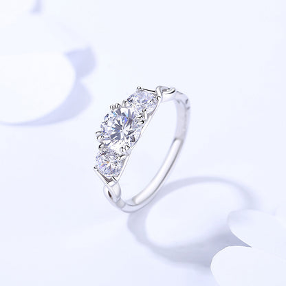 New Arrival Engagement Jewelry 925 Sterling Silver Three-Stone Setting Moissanite Promise Ring for Women