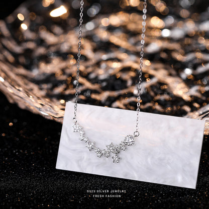 Elegant 925 Sterling Silver Jewelry Women Star Zircon Pendant Necklace Clavicle Chain Gift for Women