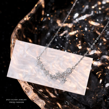 Elegant 925 Sterling Silver Jewelry Women Star Zircon Pendant Necklace Clavicle Chain Gift for Women
