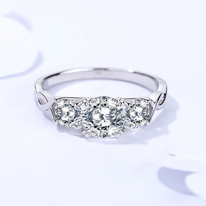 New Arrival Engagement Jewelry 925 Sterling Silver Three-Stone Setting Moissanite Promise Ring for Women