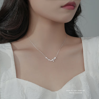 Elegant 925 Sterling Silver Jewelry Women Star Zircon Pendant Necklace Clavicle Chain Gift for Women