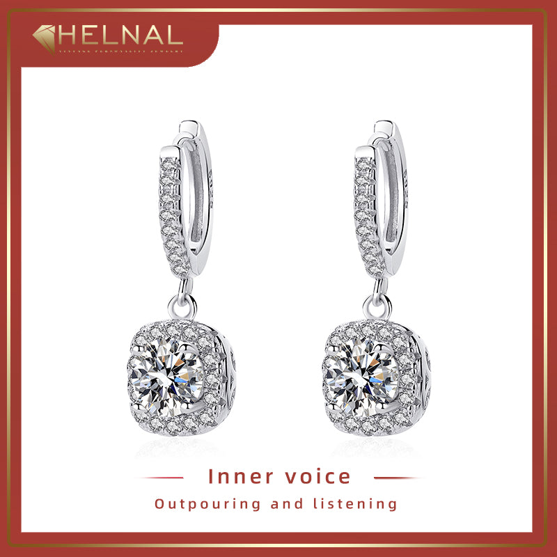 F4252 Elegant Round Shape Moissanite 1 Carat S925 Silver Platinum Plated Earring