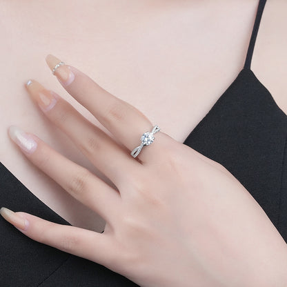 K1150 Eternal Round Shape Moissanite 1 Carat S925 Silver Platinum Plated 2 in 1 Ring Set